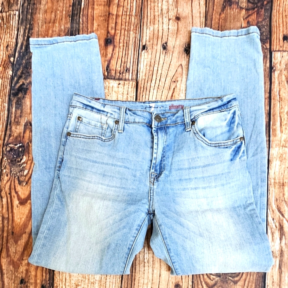7 for all Mankind Slimmy Jeans Boys Size 16 Slim Straight Leg Light Wash